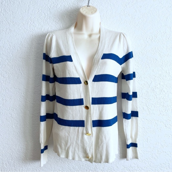 Gucci Women's Stripe Cardigan SMALL XS Gold Buttons V-Neck Soft Wool Blend - Picture 1 of 7